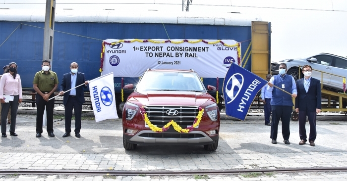 Hyundai starts exporting via Railways by moving 125 cars Chennai to Nepal