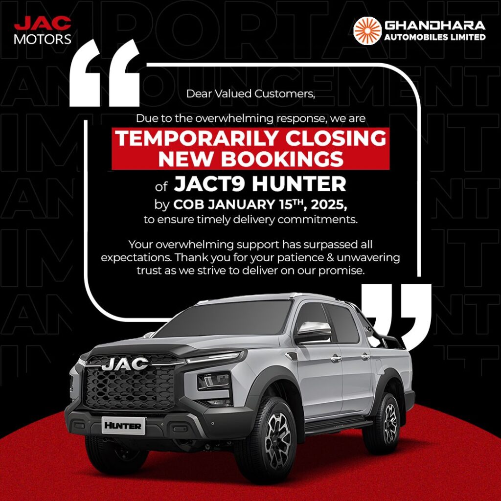 Jac T9 booking closed