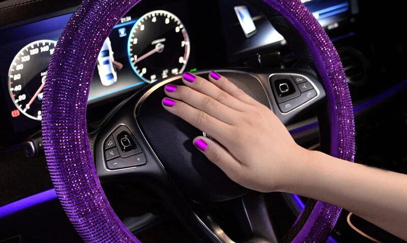 Luxury Crystal Purple Red Car Steering Wheel Covers Women Girls Diamante Rhinestone