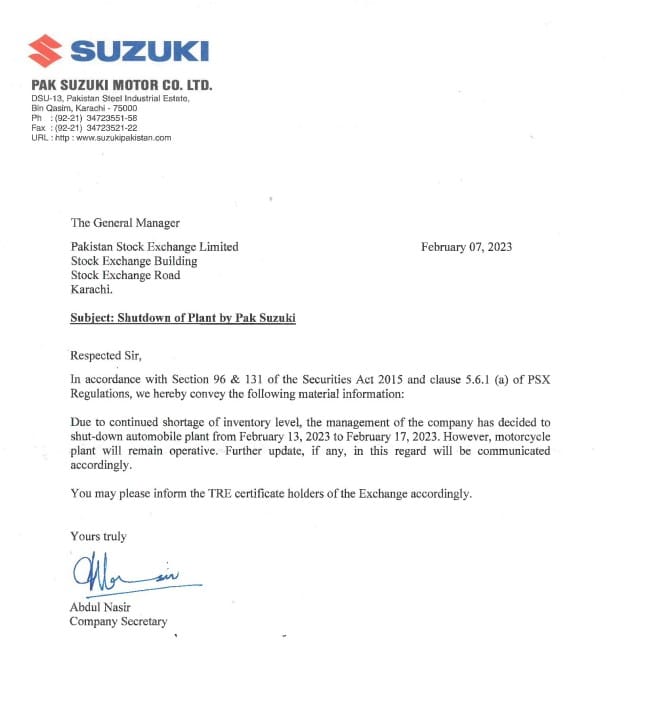 Suzuki Notice