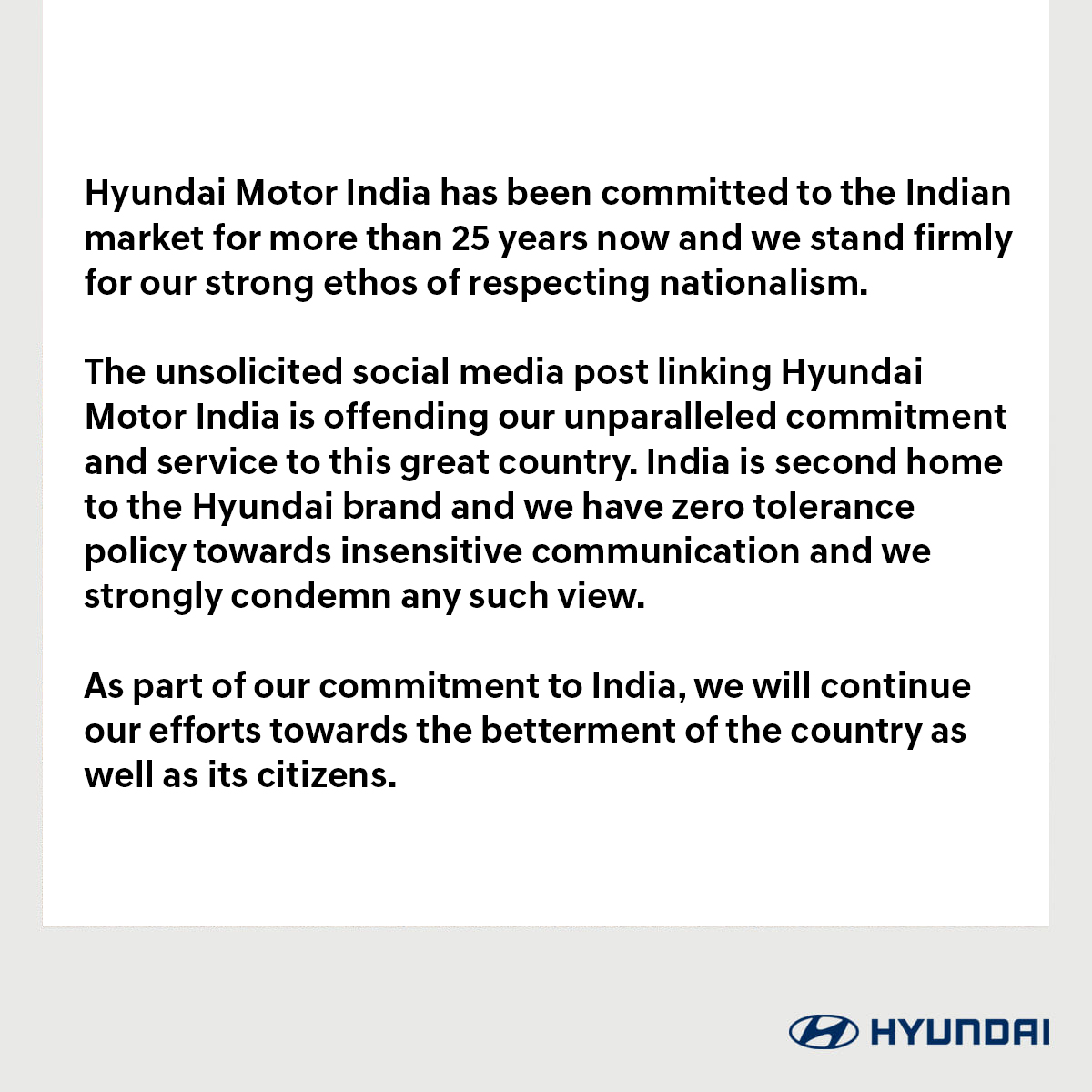hyundai india statement