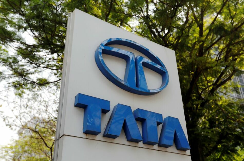 FILE PHOTO: A Tata Motors logo is pictured outside the company showroom in Mumbai